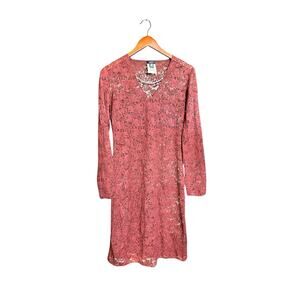 VERSUS GIANNI VERSACE Maroon Floral Print Lace See Through Dress Size 28/42